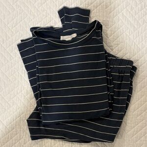Wyeth X LAKE Navy Striped Pajama Set - Shorts + Long-Sleeve Top - size small